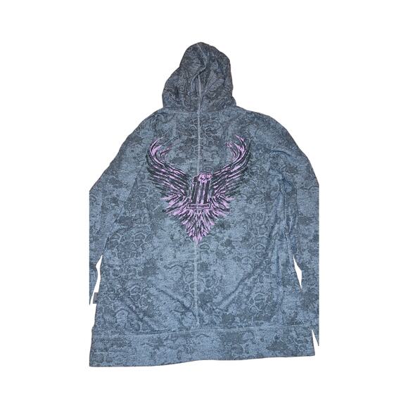 Harley Davidson Tops - Y2K gray thermal size XL studded vneck long sleeve shirt